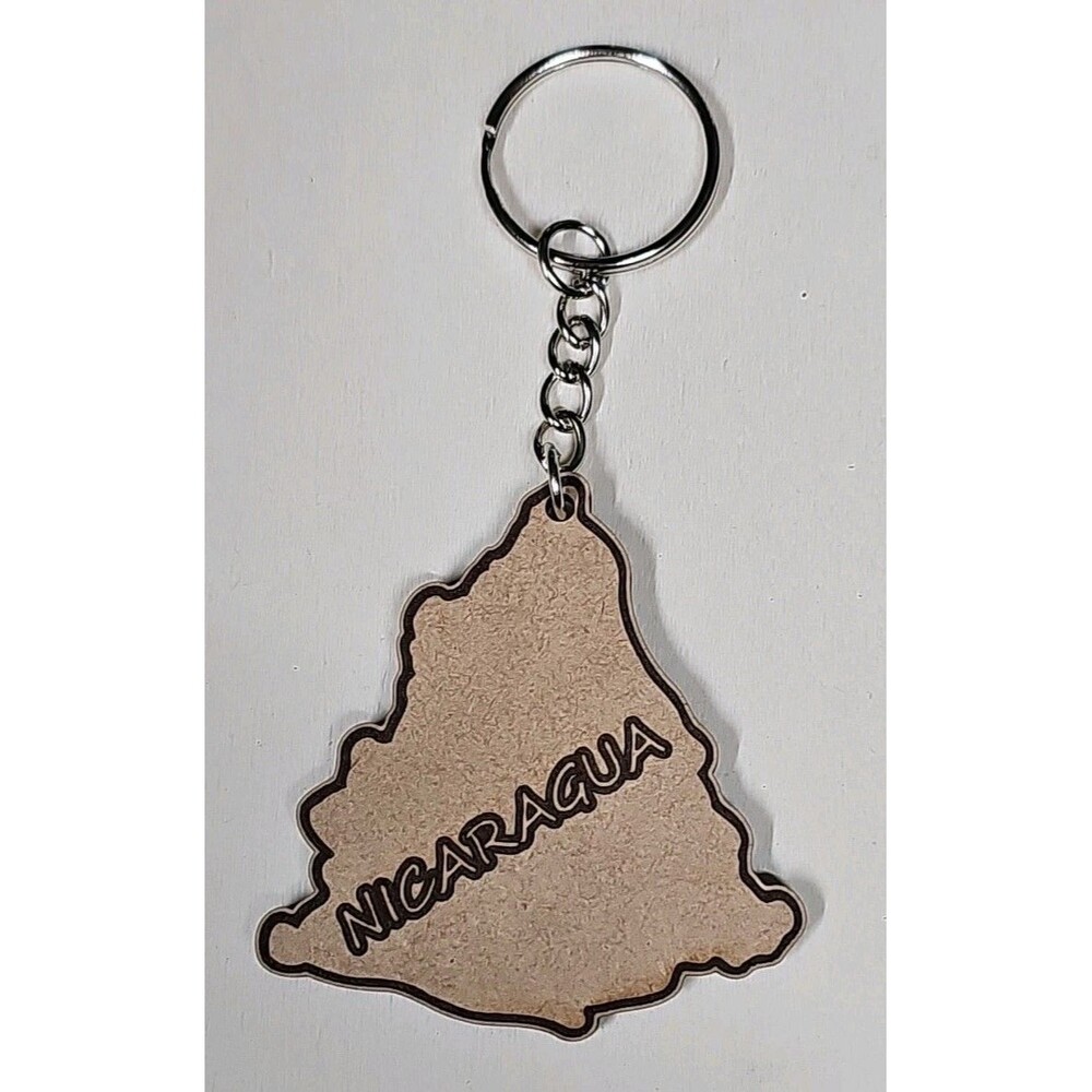 Nicaragua Country Map Wooden Keychain Charm 2"